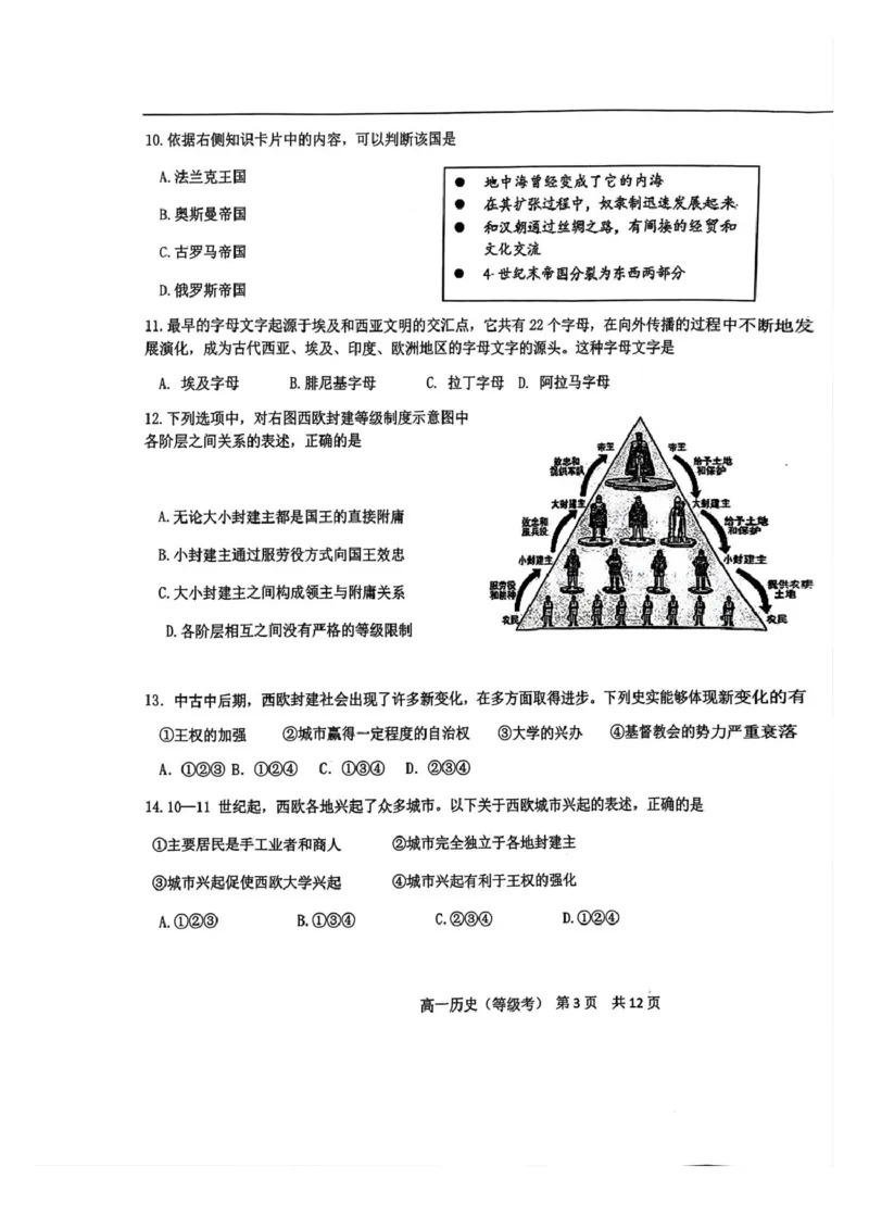 北京市第五十五中学2024-2025学年高一下学期3月月考（等级考）历史试卷（PDF格式，含答案）_2024-2025高一（7-7月题库）_2025年04月试卷