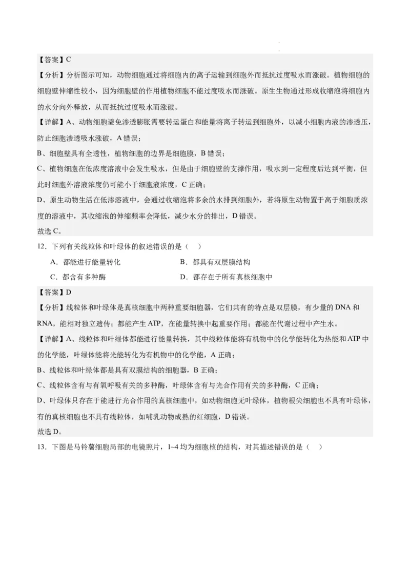 期末模拟卷01（全解全析）（人教版2019）_E015高中全科试卷_生物试题_必修1_4.期末试卷_高一生物期末模拟卷01（人教版2019）2023-2024学年高中生物上学期期末模拟考试