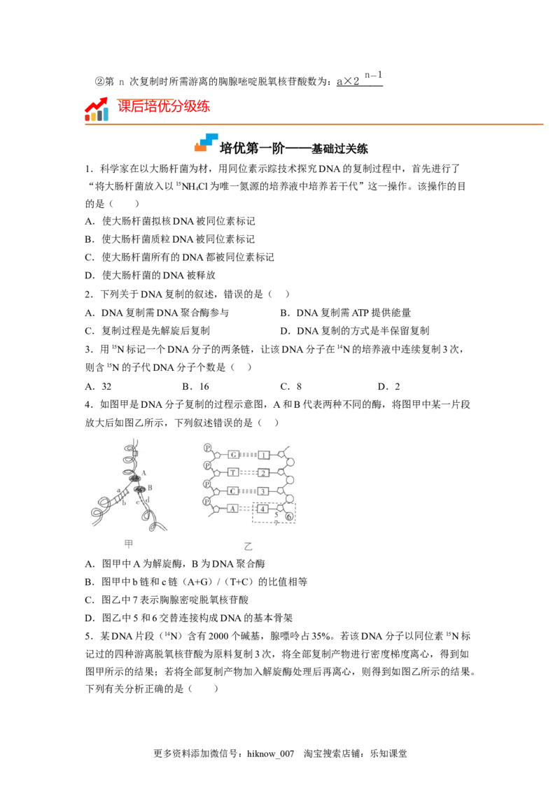 3.3DNA的复制（原卷版）_E015高中全科试卷_生物试题_必修2_2.同步练习_2、课后培优练2023_3.3+DNA的复制-2022-2023学年高一生物课后培优分级练（人教版2019必修2）