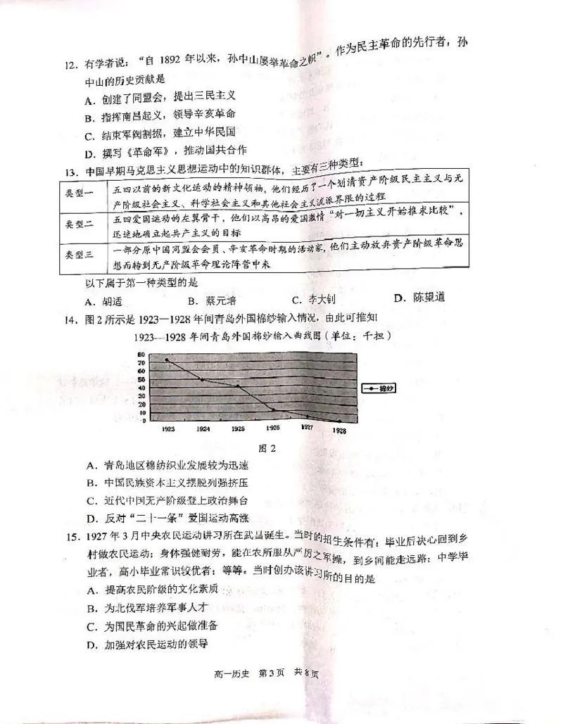 江苏省苏州市2024-2025学年高一上学期1月期末学业阳光指标调研试题历史PDF版无答案_2024-2025高一（7-7月题库）_2025年02月试卷