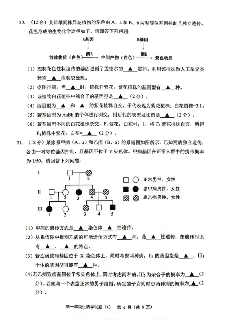江苏省连云港市赣榆区2024-2025学年高一下学期4月期中考试生物PDF版含答案_2024-2025高一（7-7月题库）_2025年05月试卷_0513江苏省连云港市赣榆区2024-2025学年高一下学期4月期中考试