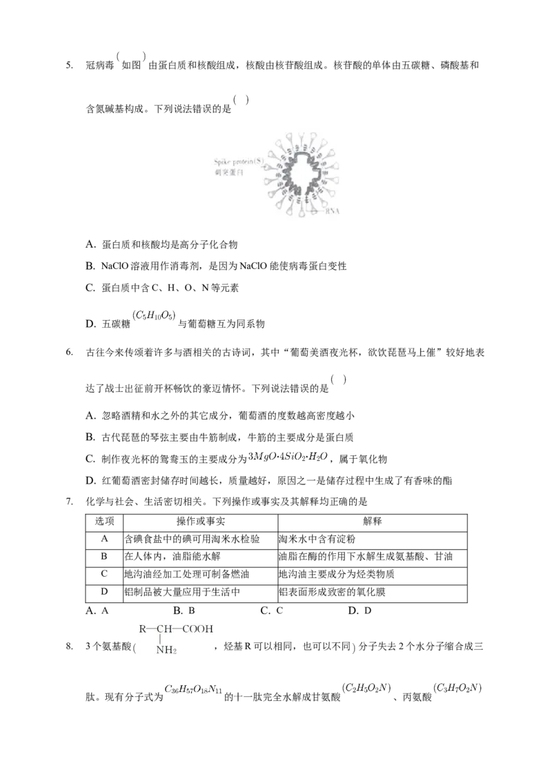 4.2.1氨基酸-练习-下学期高二化学同步精品课堂(新教材人教版选择性必修3)（原卷版）_E015高中全科试卷_化学试题_选修3_5.新版人教版高中化学试卷选择性必修3_2.同步练习