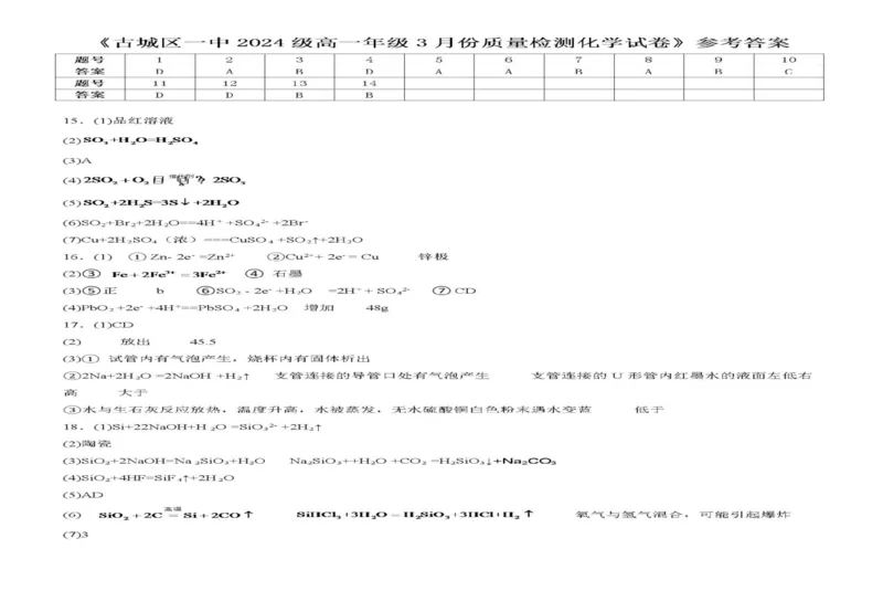 云南省丽江市古城区第一中学2024-2025学年高一下学期3月月考(一)化学试题（PDF版，含答案）_2024-2025高一（7-7月题库）_2025年04月试卷