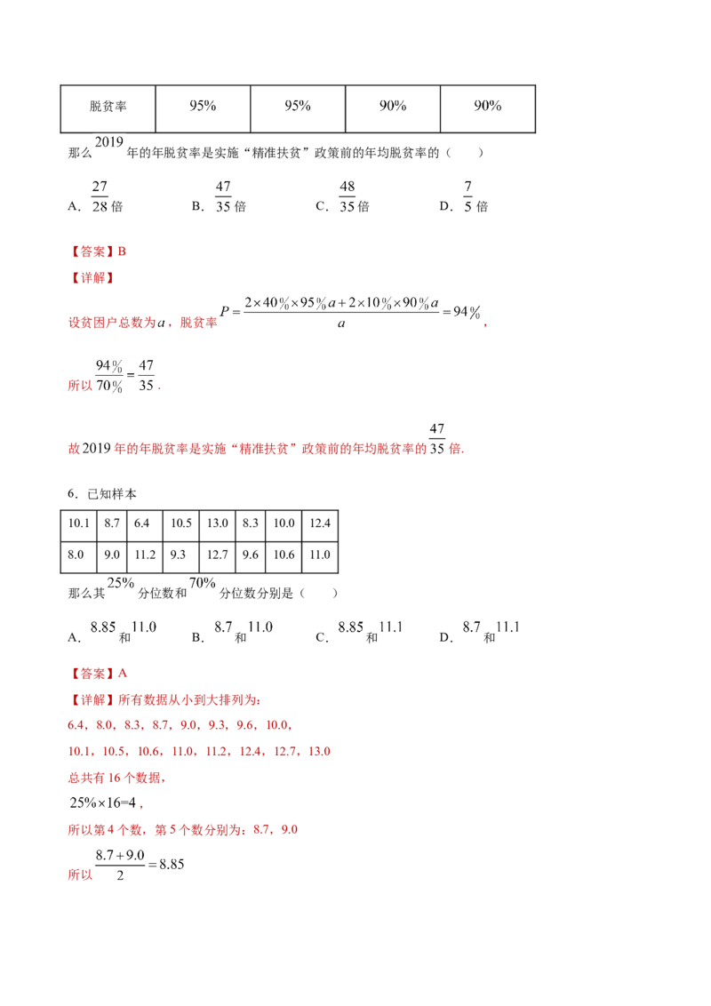 9.2.2总体百分位数的估计（解析版）_E015高中全科试卷_数学试题_必修2_02.同步练习_同步练习（第三套）_9.2.2总体百分位数的估计新教材