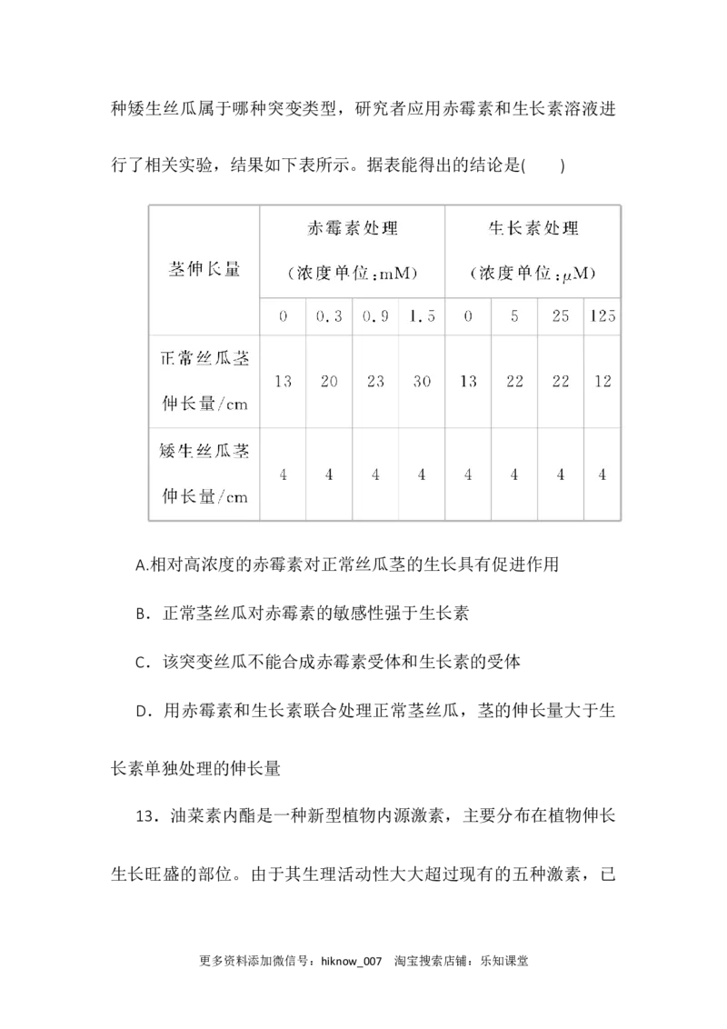 5.2其他植物激素同步练习2022-2023学年高二上学期生物人教版选择性必修1_E015高中全科试卷_生物试题_选修1_2.同步练习_1.同步练习2023