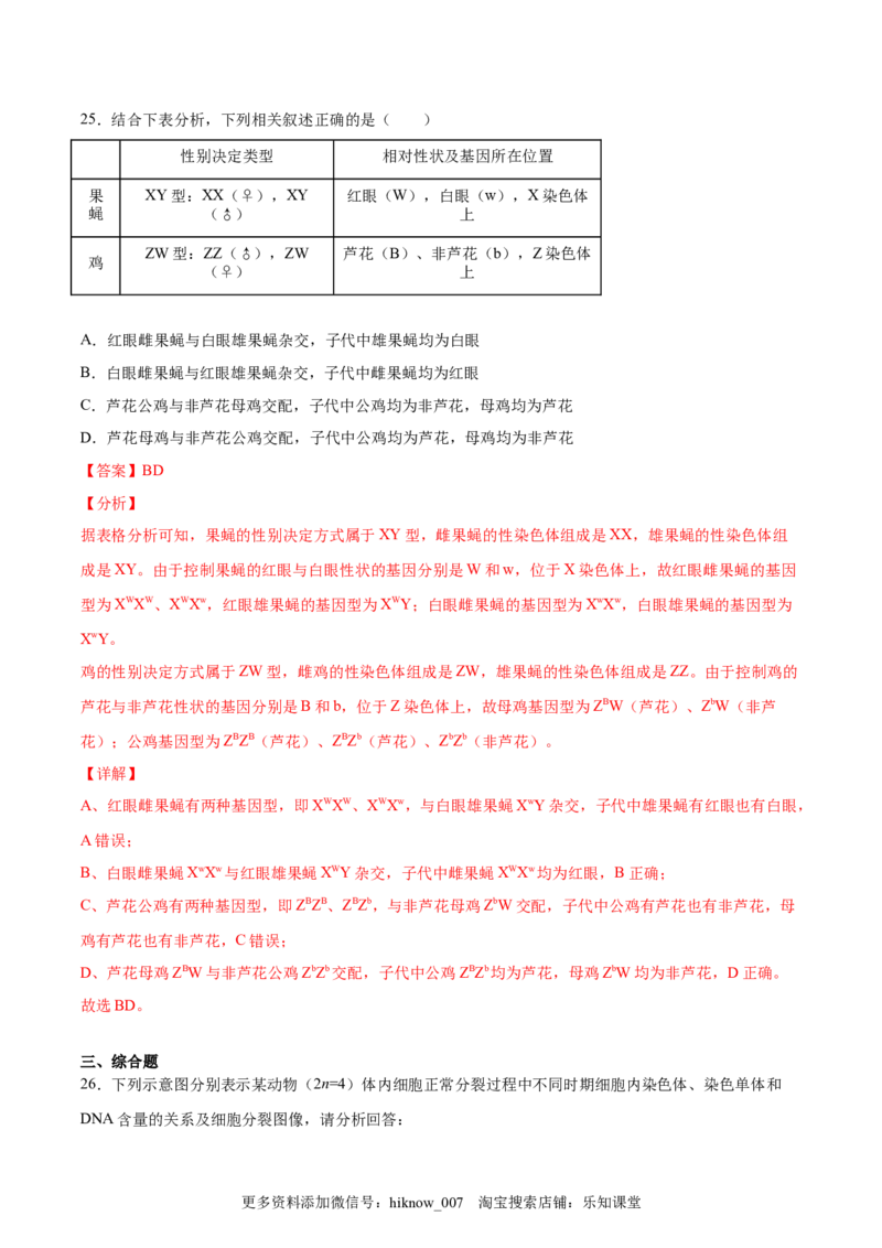 期末押题02-高一生物下学期期末专项复习（人教版2019必修2）（解析版）_E015高中全科试卷_生物试题_必修2_4.期末试卷_期末押题02-高一生物下学期期末专项复习（人教版2019必修2）(28876187)