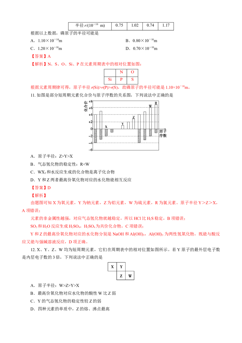 第04章物质结构元素周期律（A卷基础强化篇）（解析版）_E015高中全科试卷_化学试题_必修1_1.新版人教版高中化学试卷必修一_2.单元测试_1、单元测试（第一套）