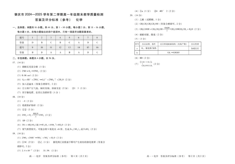 广东省肇庆市2024-2025学年高一第二学期期末测试化学试卷（图片版，含答案）_2024-2025高一（7-7月题库）_2025年7月_250720广东省肇庆市2024-2025学年高一下学期期末考试（全）