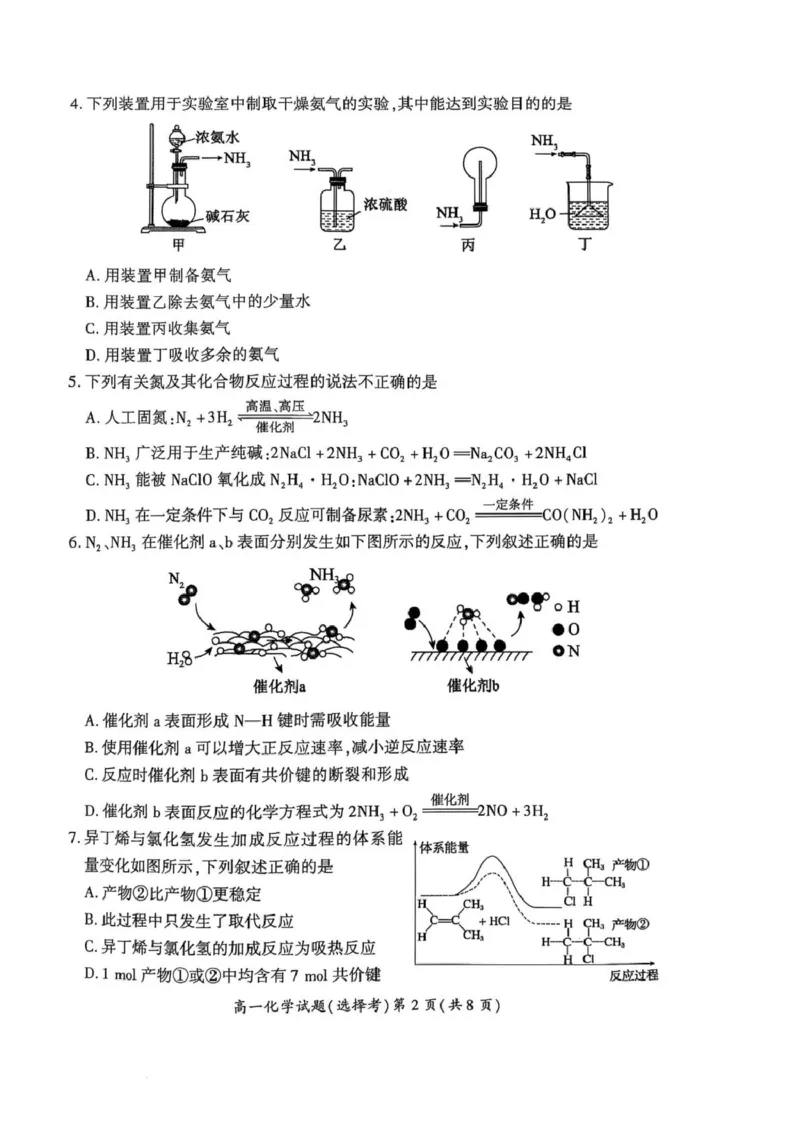 江苏省徐州市铜山区2024-2025学年高一下学期4月期中考试化学PDF版含答案_2024-2025高一（7-7月题库）_2025年05月试卷_0514江苏省徐州市铜山区2024-2025学年高一下学期4月期中考试