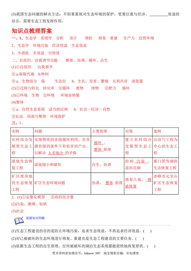4.3生态工程（解析版）_E015高中全科试卷_生物试题_选修2_2.同步练习_1.课后培优练2023年_4.3+生态工程-2022-2023学年高二生物课后培优分级练（人教版2019选择性必修2）