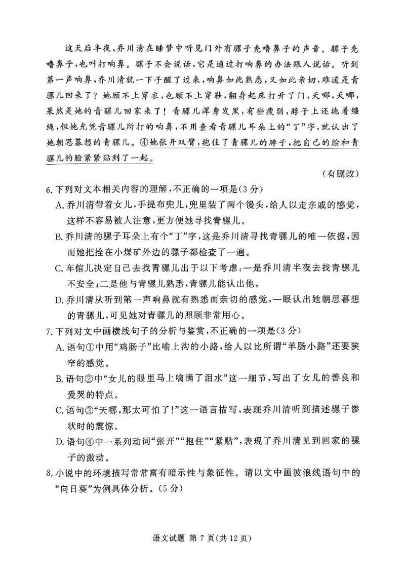 全国乙卷新课标版河南省湘豫名校联考2024届春季学期高三年级第四次模拟考试(5.15-5.16)语文试题(1)_2024年5月_025月合集
