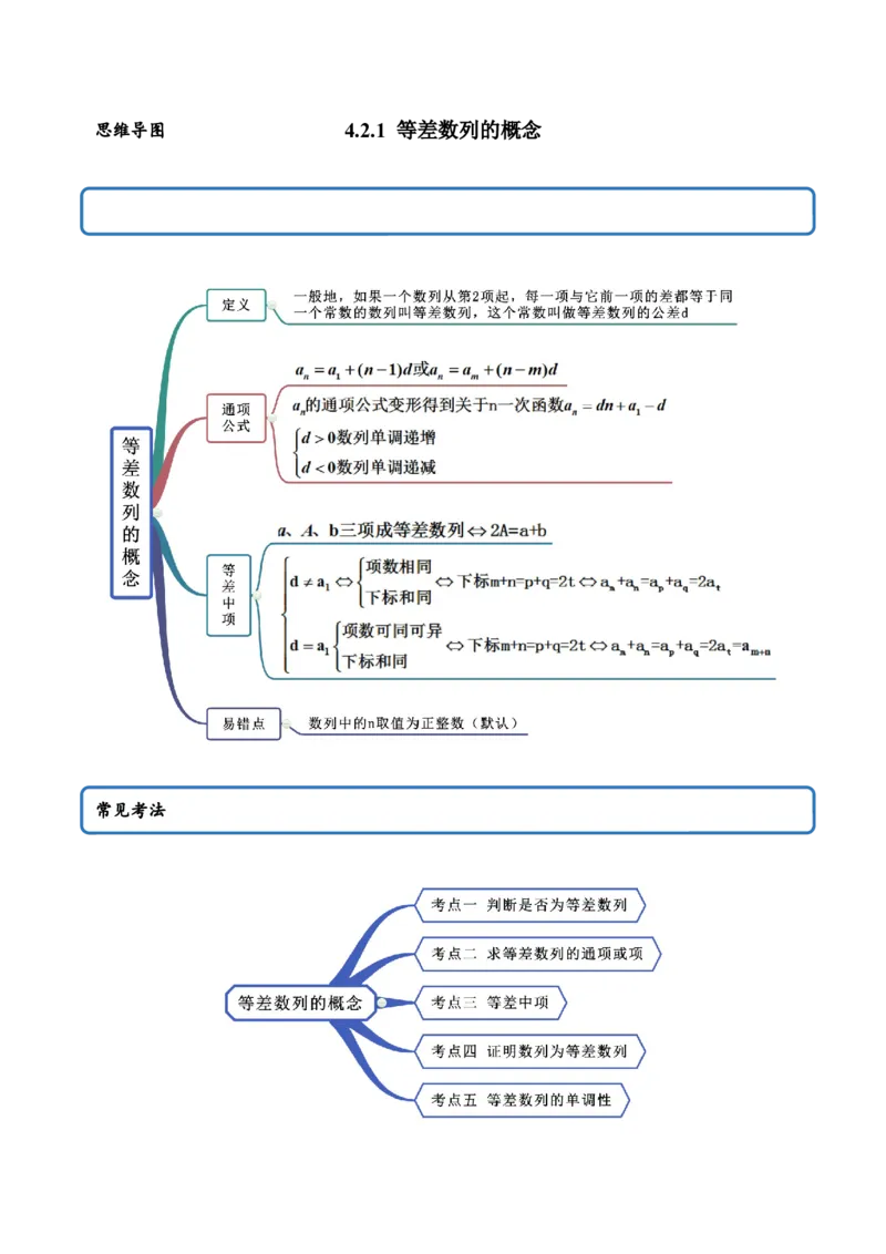 4.2.1等差数列的概念（精讲）（原卷版）_E015高中全科试卷_数学试题_选修2_01.同步练习_同步练习（第二套）