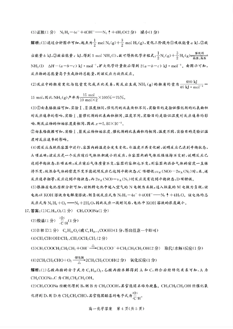 _高一化学参考答案_2024-2025高一（7-7月题库）_2024年7月试卷_0710河北省沧州市2023-2024学年高一下学期期末教学质量监测