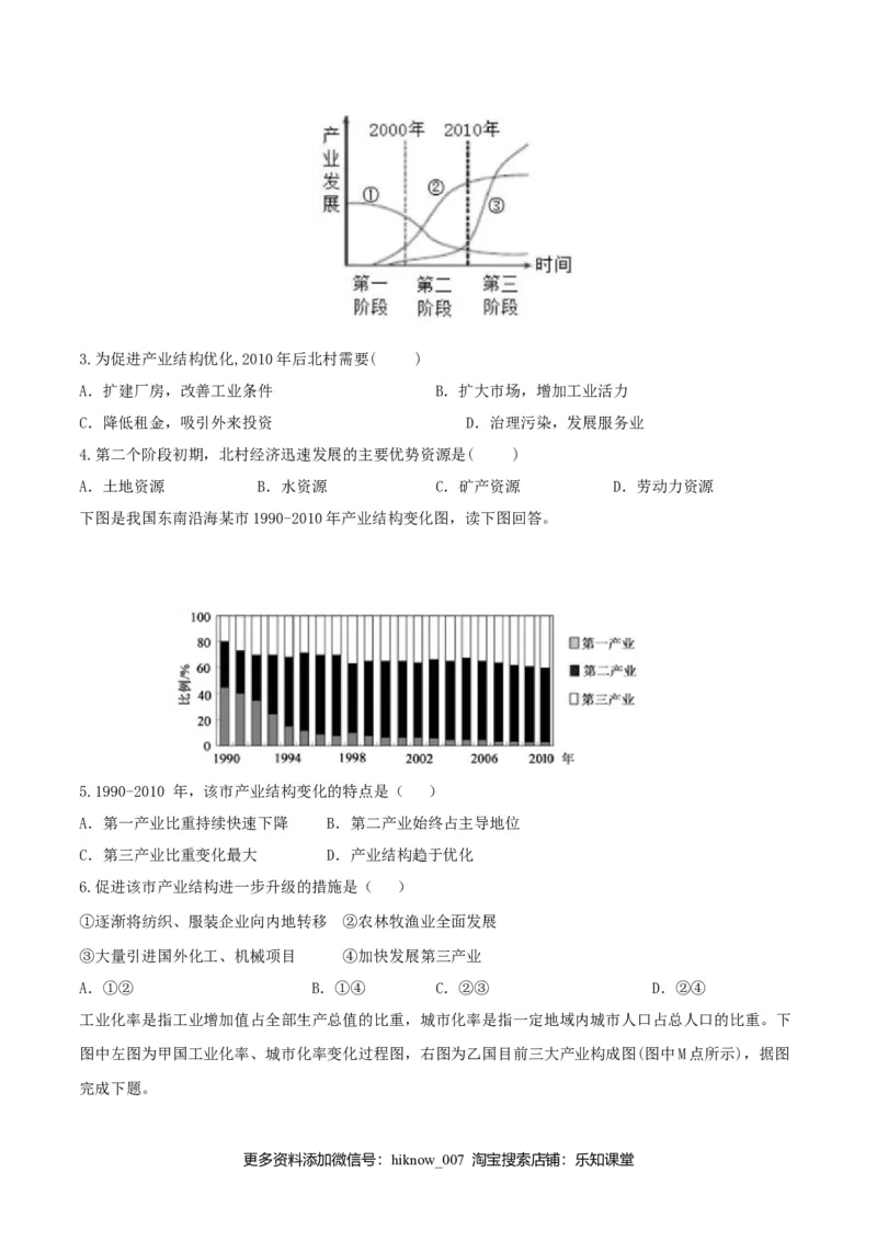 3.2地区产业结构变化（练习）（原卷版）_E015高中全科试卷_地理试题_选修2_2.同步练习_同步练习（第二套）
