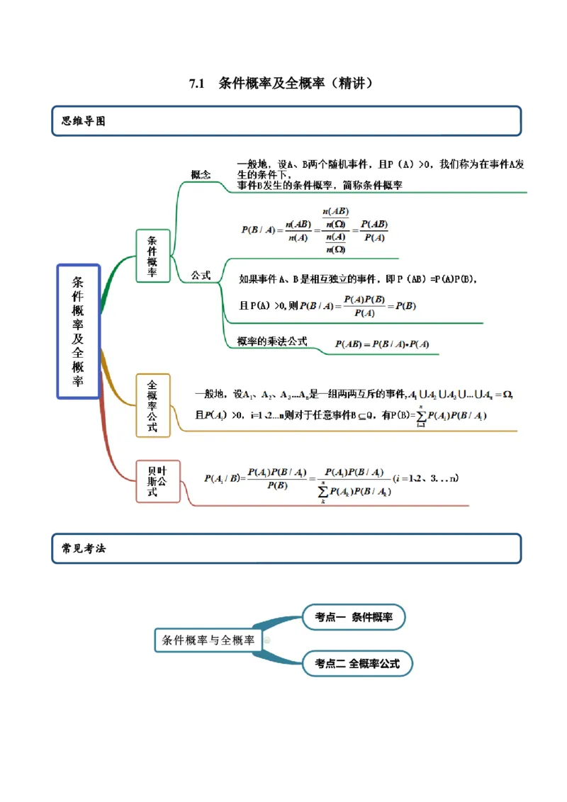 7.1条件概率及全概率（精讲）（解析版）_E015高中全科试卷_数学试题_选修3_02.同步练习_同步练习（第二套）