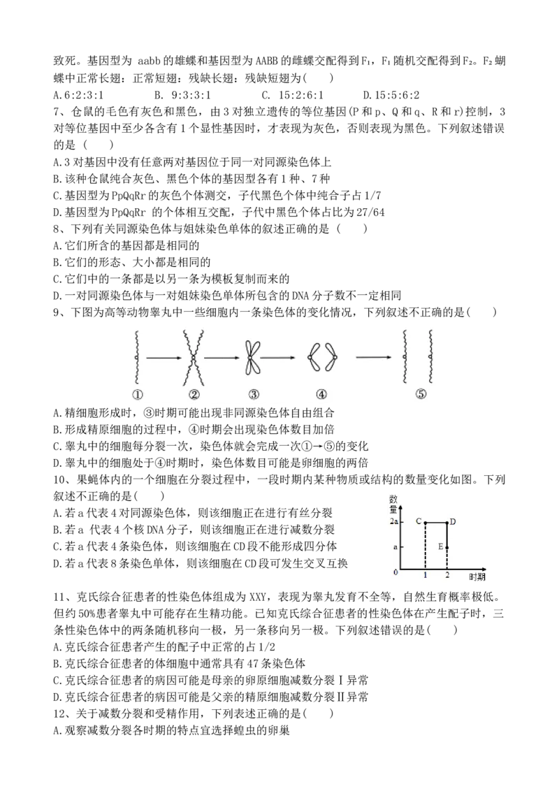 四川省成都市树德中学2024-2025学年高一下学期4月月考生物试题（含答案）_2024-2025高一（7-7月题库）_2025年04月试卷_0412四川省成都市树德中学2024-2025学年高一下学期4月阶段性测试