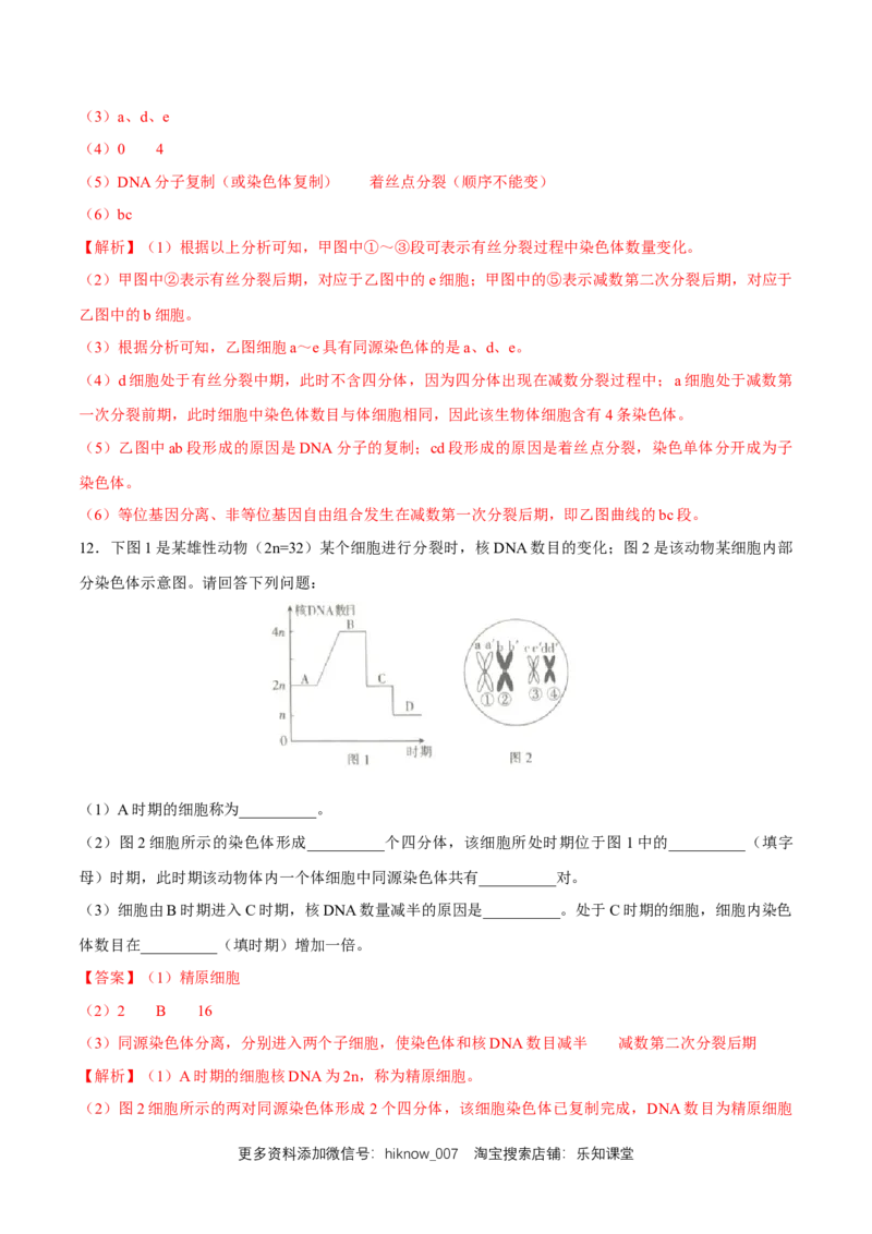 新教材2.11减数分裂和受精作用练习（2）（解析版）_E015高中全科试卷_生物试题_必修2_2.同步练习_1、同步练习