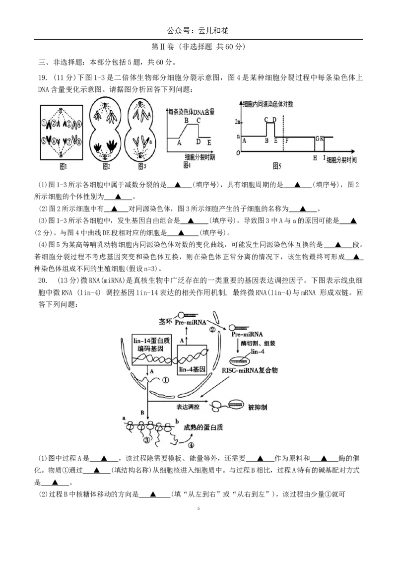 江苏省南京市江宁区2023-2024学年高一下学期6月期末考试生物试题含答案_2024-2025高一（7-7月题库）_2024年8月试卷_0824江苏省南京市江宁区2023-2024学年高一下学期期末考试