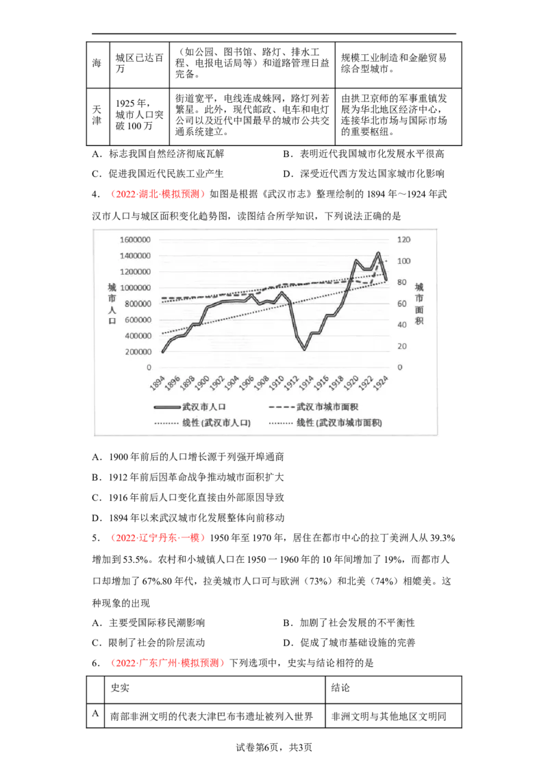 第11课近代以来的城市化进程（原卷版）_E015高中全科试卷_历史试题_选修2_人教版历史选修二同步练习（042份）_课后培优练2023年