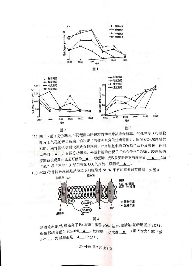 江苏省苏州市2024-2025学年高一上学期1月期末学业阳光指标调研试题生物PDF版无答案_2024-2025高一（7-7月题库）_2025年02月试卷