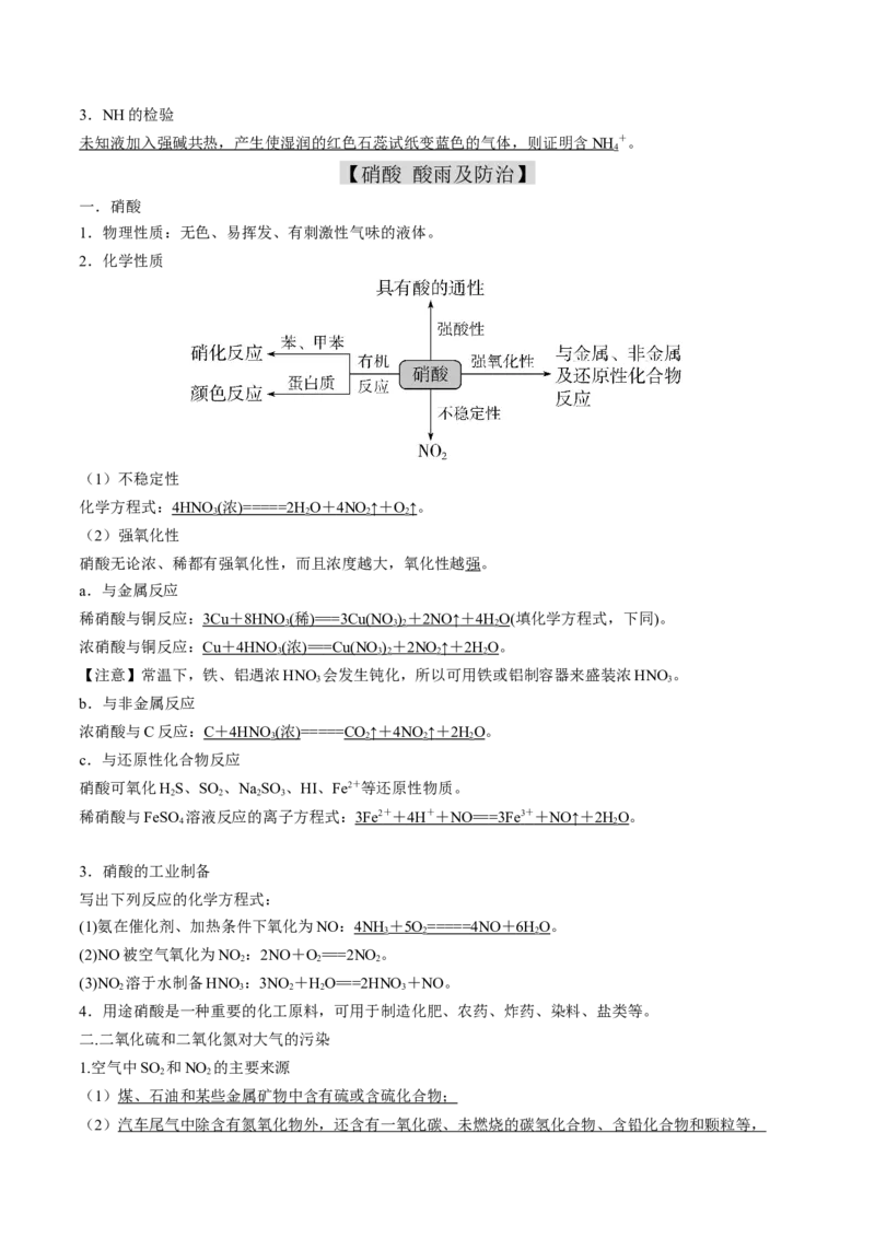 专题02氮及其化合物知识梳理-高一化学下学期期中专项复习（人教版2019必修第二册）（解析版）_E015高中全科试卷_化学试题_必修2_2.新版人教版高中化学试卷必修二_6.期中专项复习