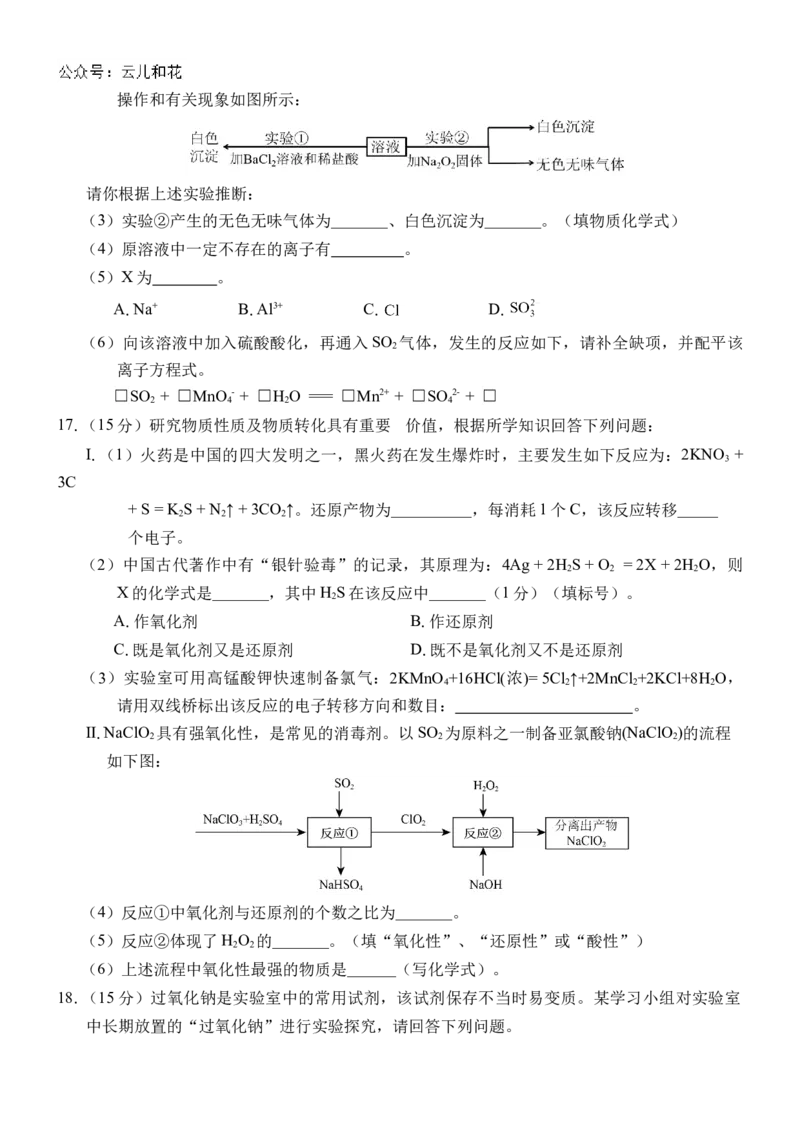 广西壮族自治区贵百河-武鸣高中2024-2025学年高一上学期10月月考试题化学Word版含答案_2024-2025高一（7-7月题库）_2024年11月试卷
