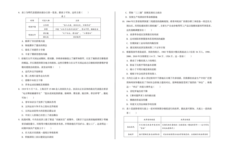 安徽省A10联盟2024-2025学年高一下学期3月阶段考历史试卷（图片版，含答案）_2024-2025高一（7-7月题库）_2025年04月试卷_0405安徽省A10联盟2024-2025学年高一下学期3月阶段考试