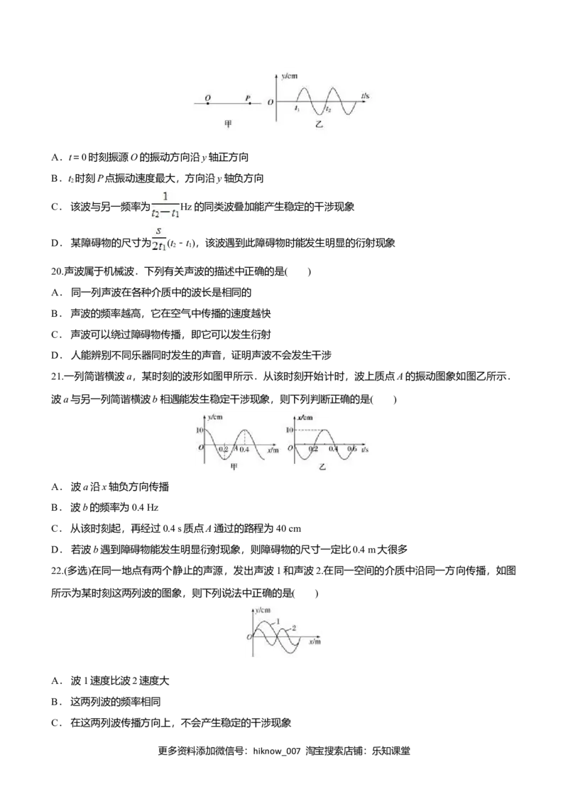 3.4波的干涉-2022-2023学年高二物理课后练（人教版2019）（原卷版）_E015高中全科试卷_物理试题_选修1_2.同步练习_同步练习2023