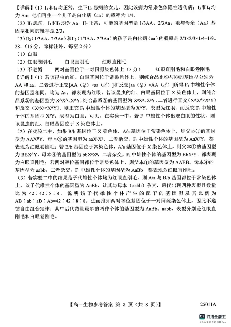 山东省菏泽市鄄城县第一中学2024-2025学年高一下学期4月月考生物试题（有解析）_2024-2025高一（7-7月题库）_2025年04月试卷_0411山东省菏泽市鄄城县第一中学2024-2025学年高一下学期4月月考