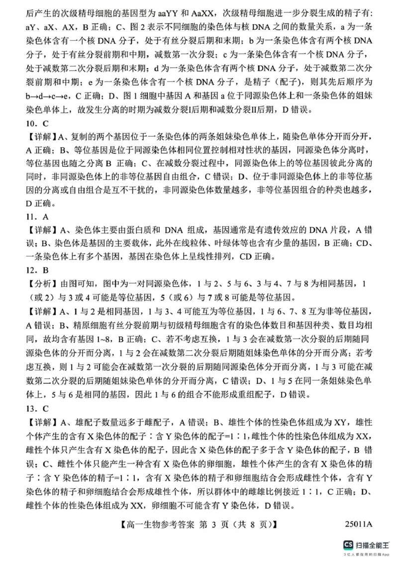 山东省菏泽市鄄城县第一中学2024-2025学年高一下学期4月月考生物试题（有解析）_2024-2025高一（7-7月题库）_2025年04月试卷_0411山东省菏泽市鄄城县第一中学2024-2025学年高一下学期4月月考