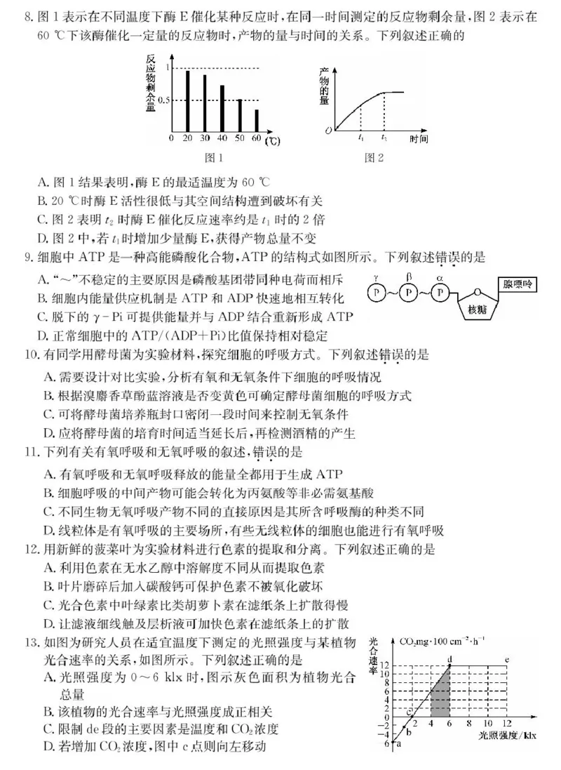 山西省2024-2025学年高一上学期1月期末质量检测生物试卷（扫描版含部分解析）_2024-2025高一（7-7月题库）_2025年02月试卷_0207山西省2024-2025学年高一上学期1月期末质量检测