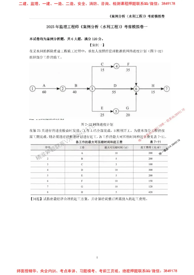 2025年监理工程师《建设工程监理案例分析（水利工程》考前模拟卷一_1_监理工程师_2025监理工程师_2025年监理工程师SVIP_2025年监理水利案例SVIP_05-水利案例《考前模拟AB卷》CSW