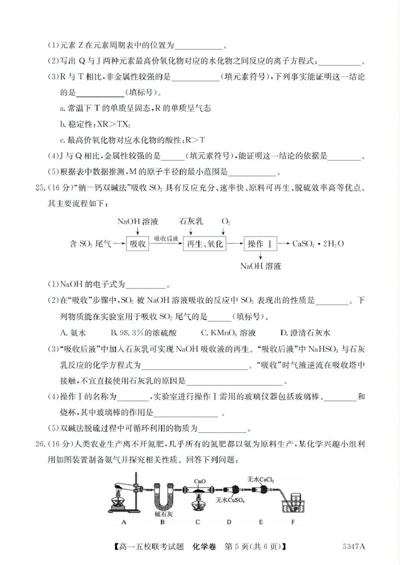 广东省惠州仲恺中学等五校2024-2025学年高一下学期4月联考化学试卷（图片版，含答案）_2024-2025高一（7-7月题库）_2025年04月试卷