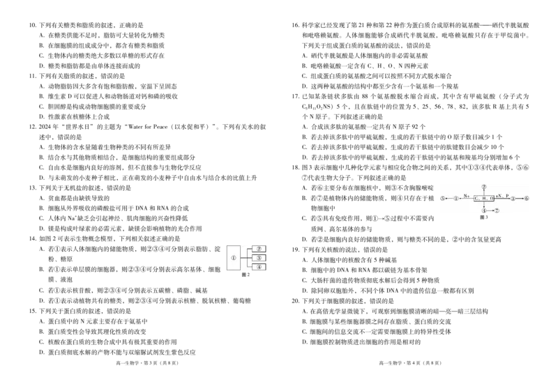 云南师范大学附属中学2024-2025学年高一上学期期中考试生物PDF版含解析（可编辑）_2024-2025高一（7-7月题库）_2024年11月试卷_1107云南师范大学附属中学2024-2025学年高一上学期期中考试