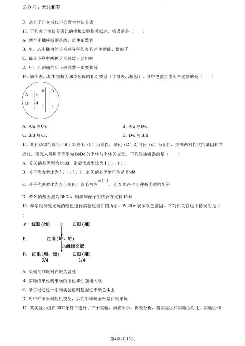 云南省曲靖市麒麟区2023&mdash;2024学年高一下学期期末考试生物试题_2024-2025高一（7-7月题库）_2024年7月试卷_0727云南省曲靖市麒麟区2023-2024学年高一下学期期末