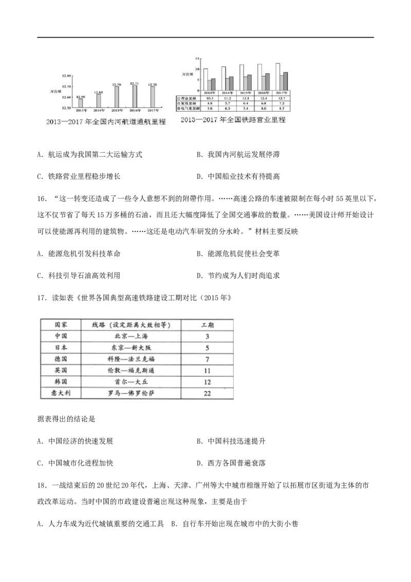 第13课现代交通运输的新变化（作业）-高二历史同步备课系列（选择性必修2国经济与社会生活）_E015高中全科试卷_历史试题_选修2_人教版历史选修二同步练习（042份）