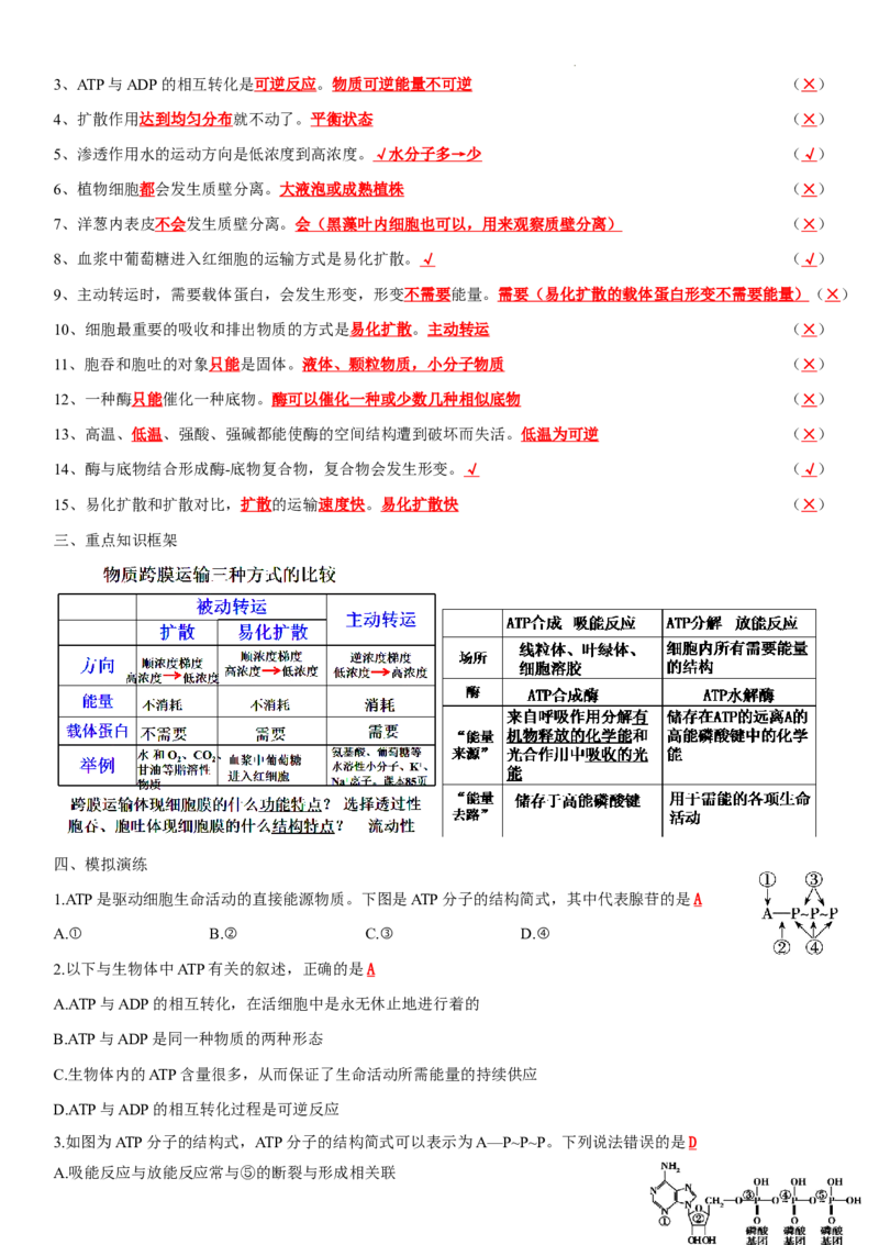必修一知识点总结高一上学期生物人教版必修1_E015高中全科试卷_生物试题_必修1_5.知识汇总