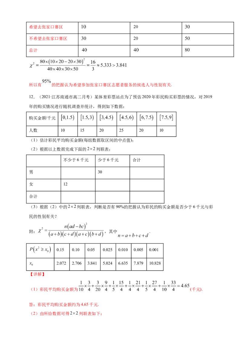 格致课堂8.3分类变量与列联表-A基础练（解析版）_E015高中全科试卷_数学试题_选修3_02.同步练习_同步练习（第四套）_8.3分类变量与列联表-A基础练（解析版）