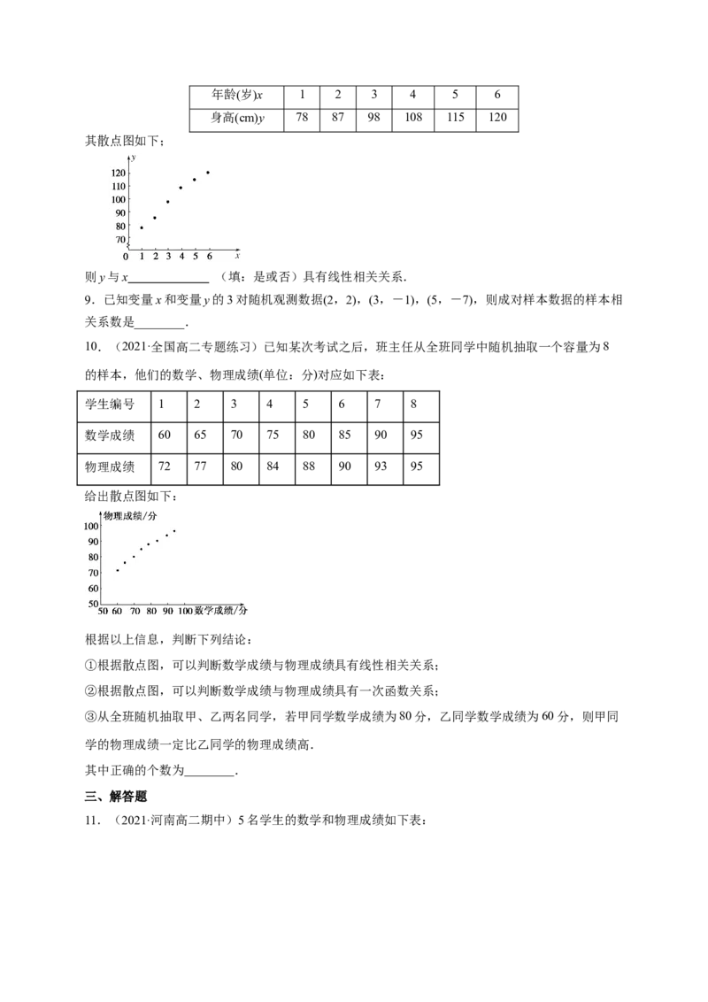 格致课堂8.1成对数据的相关关系-A基础练（原卷版）_E015高中全科试卷_数学试题_选修3_02.同步练习_同步练习（第四套）_8.1成对数据的相关关系-A基础练