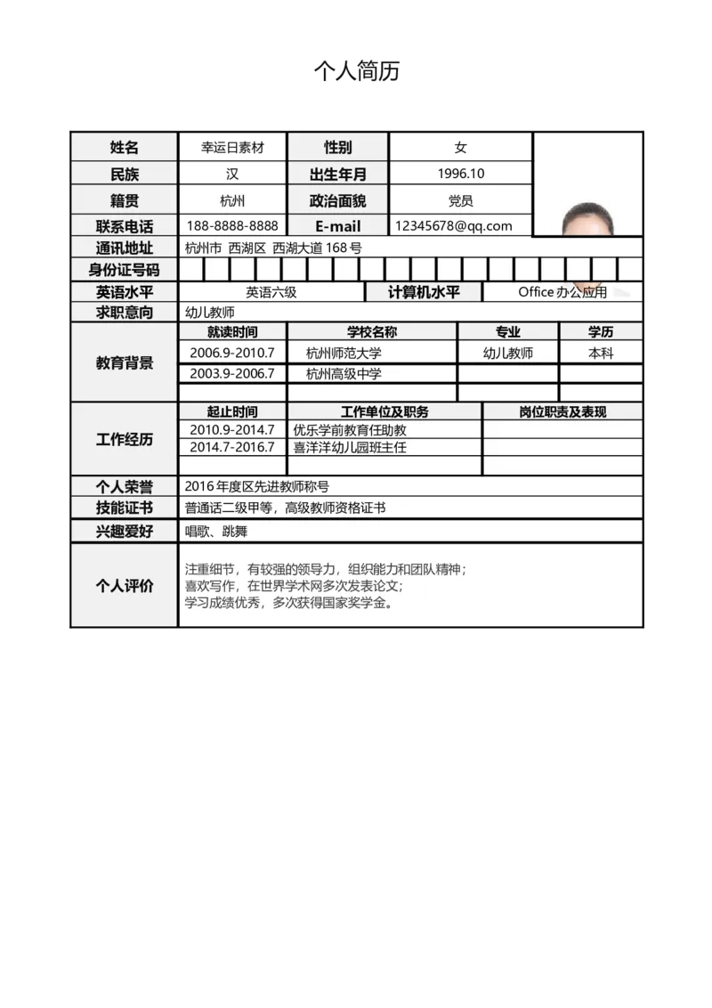 标准表格单页02_各类简历_简历模板(1)_表格模板1-18_word-