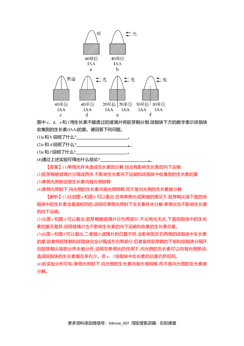 5.1.1植物生长激素（练习）（解析版）_E015高中全科试卷_生物试题_选修1_2.同步练习_2.同步练习（第二套）