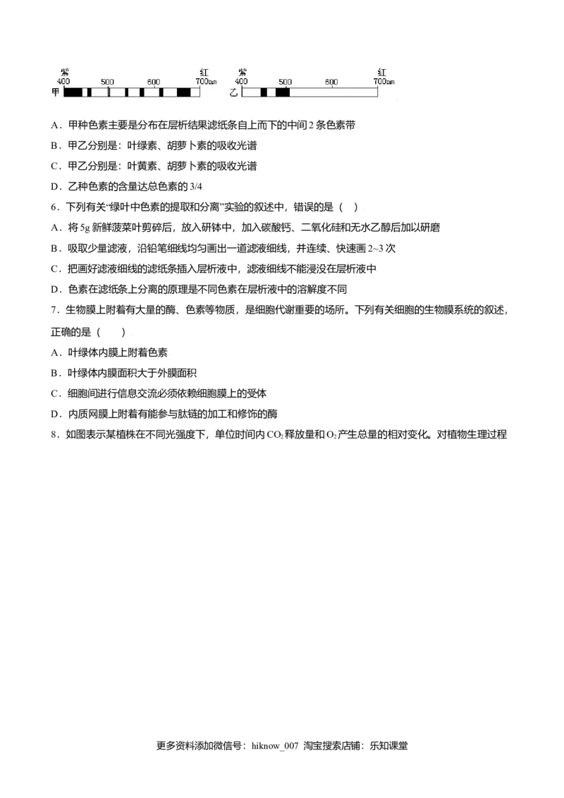 5.4光合作用与能量转化-高一生物课后培优练（人教版2019必修1）（原卷版）_E015高中全科试卷_生物试题_必修1_2.同步练习_3.同步练习（第三套）