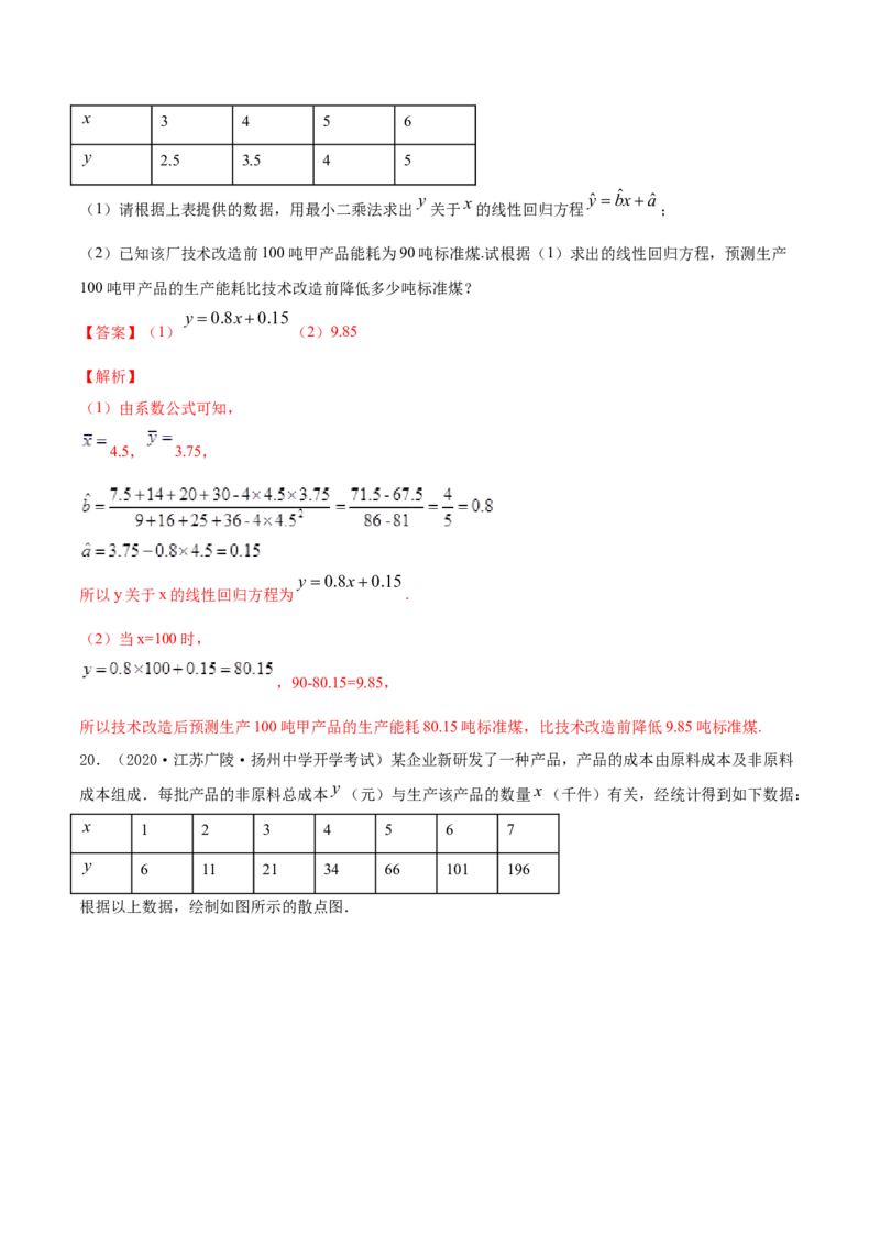 专题38成对数据的统计分析（单元测试卷）解析版_E015高中全科试卷_数学试题_选修3_05.专项训练_专题38成对数据的统计分析（单元测试卷）