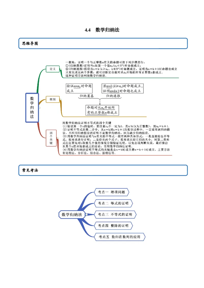 4.4数学归纳法（精讲）（原卷版）_E015高中全科试卷_数学试题_选修2_01.同步练习_同步练习（第二套）_4.4数学归纳法（精讲）-一隅三反系列之高二数学新教材选择性必修第二册（人教A版）