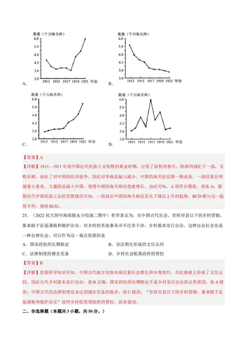 期中冲刺高分卷（一）（解析版）_E015高中全科试卷_历史试题_选修1_3.期中测试_期中冲刺高分卷（一）-单元测试2022-2023学年高二历史分层训练AB卷（选择性必修1）