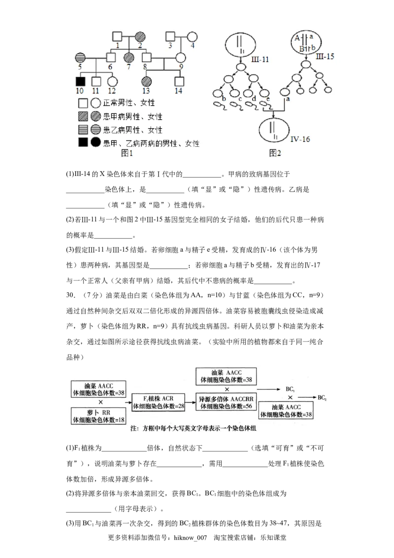 期末冲刺卷3-冲刺期末高一生物下学期期末拔高冲刺卷（2019人教版）（原卷版）_E015高中全科试卷_生物试题_必修2_4.期末试卷