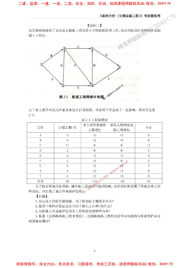 2025年监理工程师《建设工程监理案例分析（交通运输工程》考前模拟卷二_监理工程师_2025监理工程师_2025年监理工程师SVIP_2025年监理交通案例SVIP