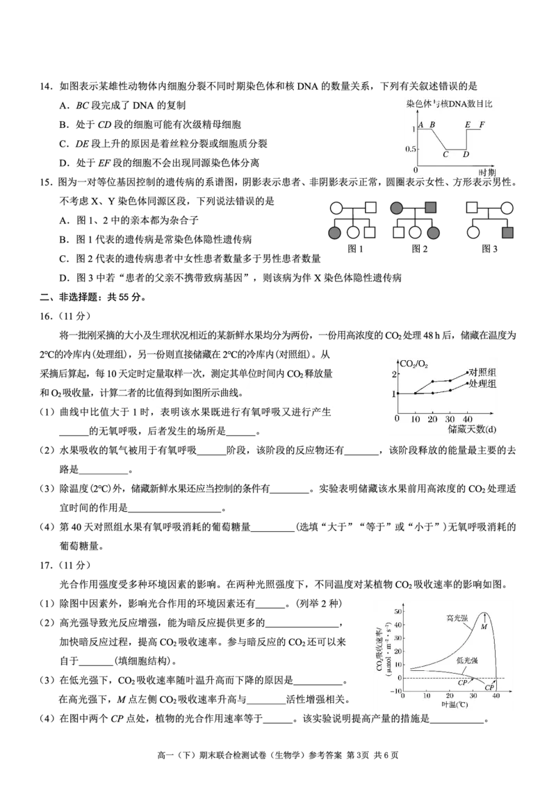 2025年重庆高一康德期末生物试卷及答案_2024-2025高一（7-7月题库）_2025年7月_250704重庆康德教育2025年高一下期末联合检测试卷