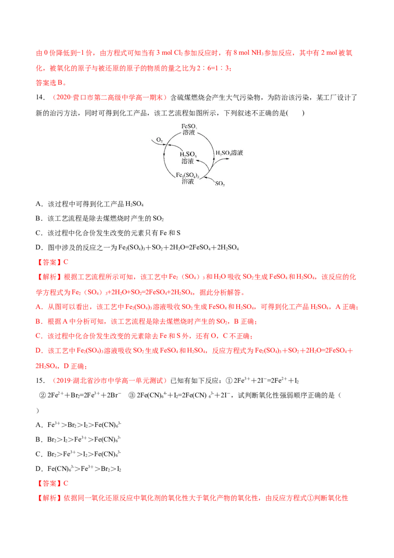 专题1.3.3氧化还原反应的应用（备作业）-上好化学课2020-2021学年高一上学期必修第一册同步备课系列（人教版2019）（解析版）_E015高中全科试卷_化学试题_必修1_1.同步练习