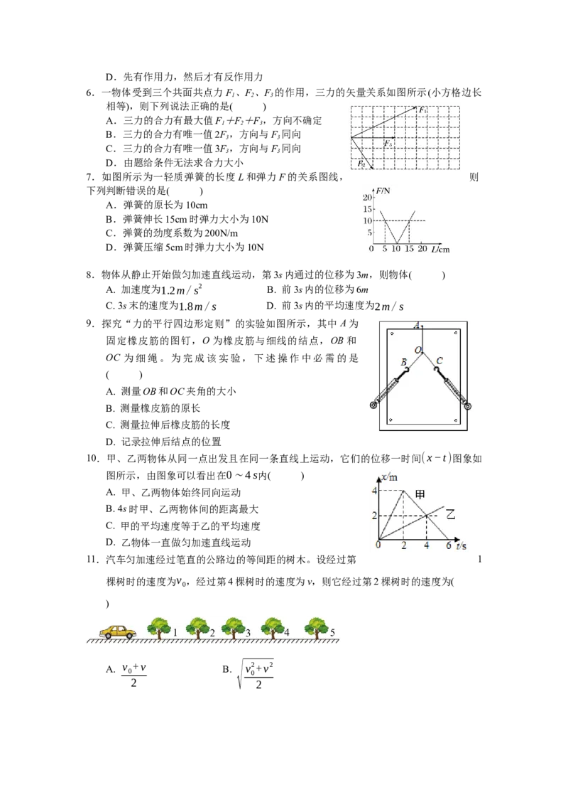 江苏省无锡市江阴市六校2024-2025学年高一上学期11月期中联考试题物理（含答案）_2024-2025高一（7-7月题库）_2024年11月试卷